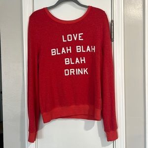 WILDFOX “Love Blah Blah Blah Drink” Red Sweatshirt Size Small